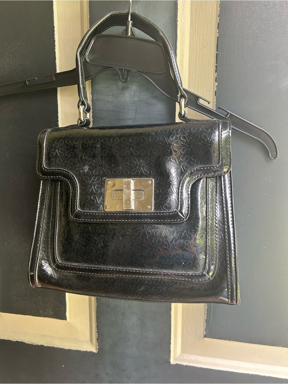 Simply Vera Black Patent Top-Handle purse with Turn-Lock Closure